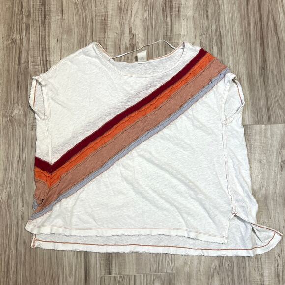 FREE PEOPLE Retro Rainbow White / Colorful Stripe Tee Size S - Picture 3 of 7